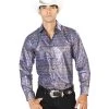 Camisa Vaquera Manga Larga Estampada Vino Para Hombre 'El Señor De Los Cielos' - ID: 43567