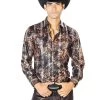 Camisa Vaquera Manga Larga Estampada Negro/Oro Para Hombre 'El Señor De Los Cielos' - ID: 43568