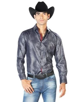 Camisa Vaquera Manga Larga Estampada Marino Para Hombre 'El Señor De Los Cielos' - ID: 43573