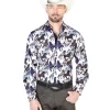 Camisa Vaquera Manga Larga Estampada Caballos Gris Pardo Para Hombre 'El Señor De Los Cielos' - ID: 43692