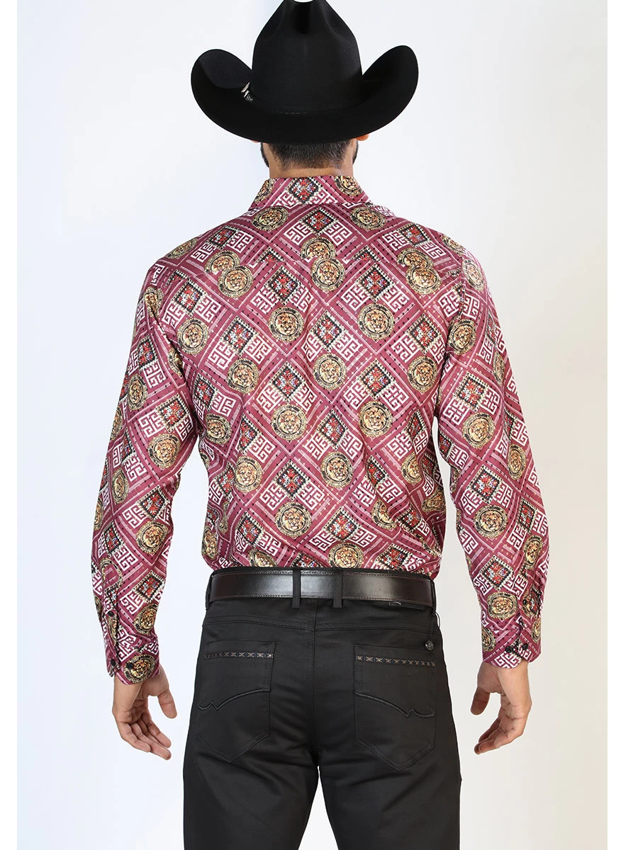 Camisa Vaquera Manga Larga Estampada Vino Para Hombre 'El Señor De Los Cielos' - ID: 43770 - Imagen 2