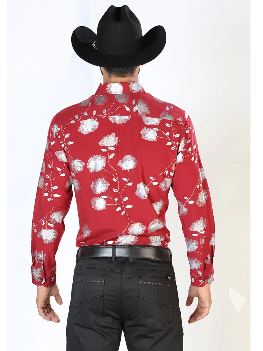 Camisa Vaquera Manga Larga Estampada Floral Rojo Para Hombre 'El Señor De Los Cielos' - ID: 43778 - Imagen 2