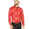 Camisa Vaquera Manga Larga Estampada Tigres Vino Para Hombre 'El Señor De Los Cielos' - ID: 43807