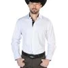 Camisa Vaquera Manga Larga Estampada Blanco Para Hombre 'El Señor De Los Cielos' - ID: 43811