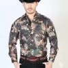 Camisa Vaquera Manga Larga Estampada Negro Multicolor Para Hombre 'El Señor De Los Cielos' - ID: 43813
