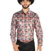 Camisa Vaquera Manga Larga Estampada Cuadros Cuadros Rojo Para Hombre 'El Señor De Los Cielos' - ID: 43816