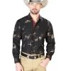 Camisa Vaquera Manga Larga Estampada Toros Negro Para Hombre 'El Señor De Los Cielos' - ID: 43835