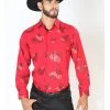 Camisa Vaquera Manga Larga Estampada Tigres Rojo Para Hombre 'El Señor De Los Cielos' - ID: 43840