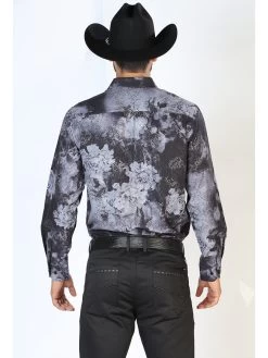 Camisa Vaquera Manga Larga Estampada Negro Para Hombre 'El Señor De Los Cielos' - ID: 43849