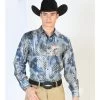 Camisa Vaquera Manga Larga Estampada Negro/Azul Para Hombre 'El Señor De Los Cielos' - ID: 43878