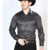 Camisa Vaquera Manga Larga Estampada Rayas Negro Para Hombre 'El Señor De Los Cielos' - ID: 43923