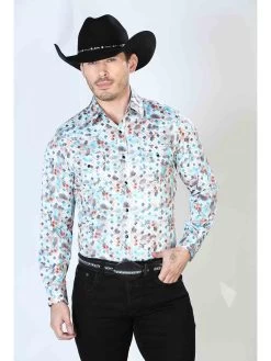 Camisa Vaquera Manga Larga De Broches Estampada Multicolor Para Hombre 'El Señor De Los Cielos' - ID: 43933