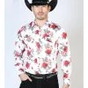 Camisa Vaquera Manga Larga De Broches Estampada Floral Blanco/Flores Para Hombre 'El Señor De Los Cielos' - ID: 43935