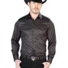 Camisa Vaquera Manga Larga De Broches Estampada Cafe Para Hombre 'El Señor De Los Cielos' - ID: 43950