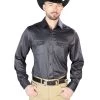 Camisa Vaquera Manga Larga De Broches Negro Para Hombre 'El Señor De Los Cielos' - ID: 43966