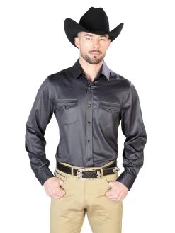 Camisa Vaquera Manga Larga De Broches Negro Para Hombre 'El Señor De Los Cielos' - ID: 43966