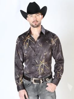 Camisa Vaquera Manga Larga Estampada Negro Para Hombre 'El Señor De Los Cielos' - ID: 43989