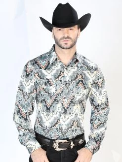 Camisa Vaquera Manga Larga De Broches Estampada Gris Para Hombre 'El Señor De Los Cielos' - ID: 44067
