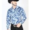 Camisa Vaquera Manga Larga De Broches Estampada Azul/Blanco Para Hombre 'El Señor De Los Cielos' - ID: 44091