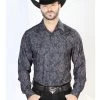 Camisa Vaquera Manga Larga De Broches Estampada Floral Negro Para Hombre 'El Señor De Los Cielos' - ID: 44100