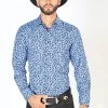 Camisa Vaquera Manga Larga Estampada Azul Claro Para Hombre 'El Señor De Los Cielos' - ID: 126266
