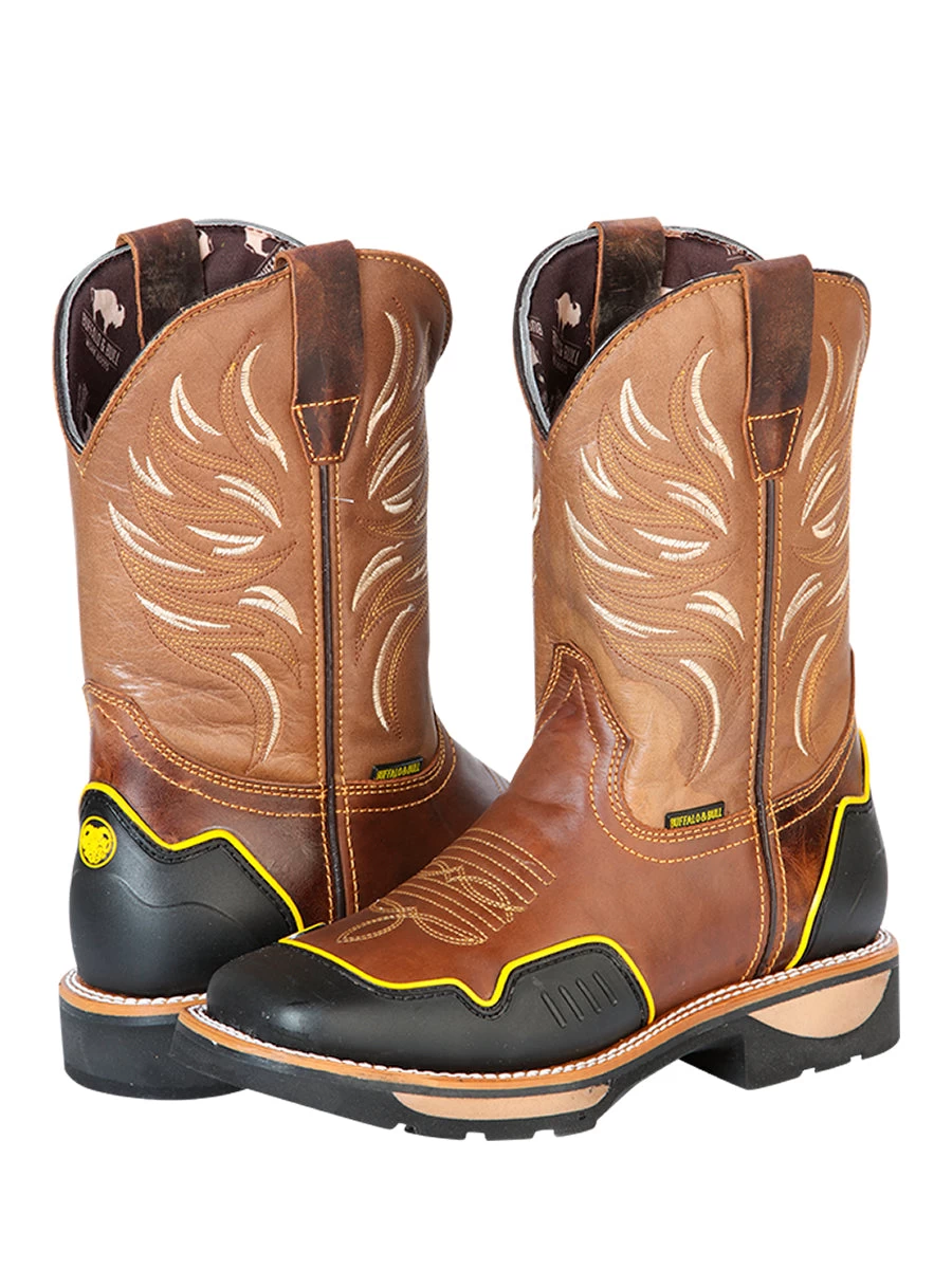 Botas De Trabajo De Tubo Pull-On Con Punta Suave De Piel Genuina Para Hombre 'Buffalo & Bull' - ID: 126463 - Imagen 2