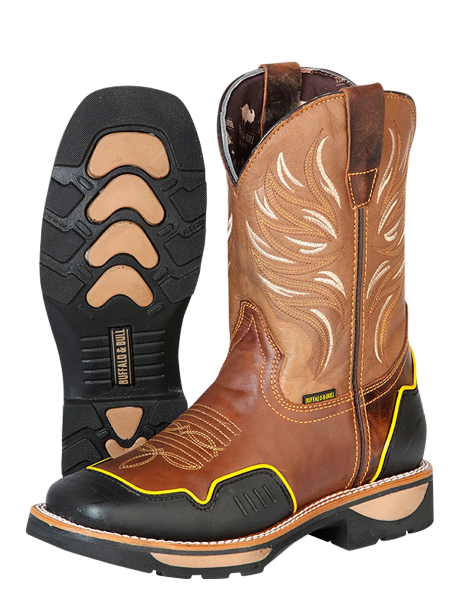 Botas De Trabajo De Tubo Pull-On Con Punta Suave De Piel Genuina Para Hombre 'Buffalo & Bull' - ID: 126463 - Imagen 3