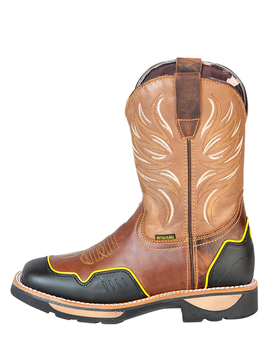 Botas De Trabajo De Tubo Pull-On Con Punta Suave De Piel Genuina Para Hombre 'Buffalo & Bull' - ID: 126463 - Imagen 4