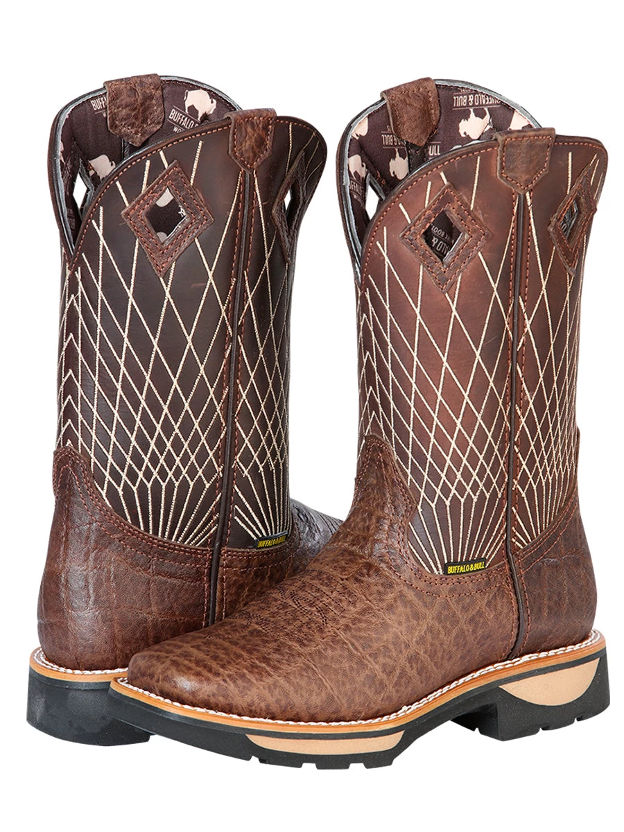 Botas De Trabajo De Tubo Pull-On Con Punta Suave De Piel Genuina Para Hombre 'Buffalo & Bull' - ID: 126468 - Imagen 3